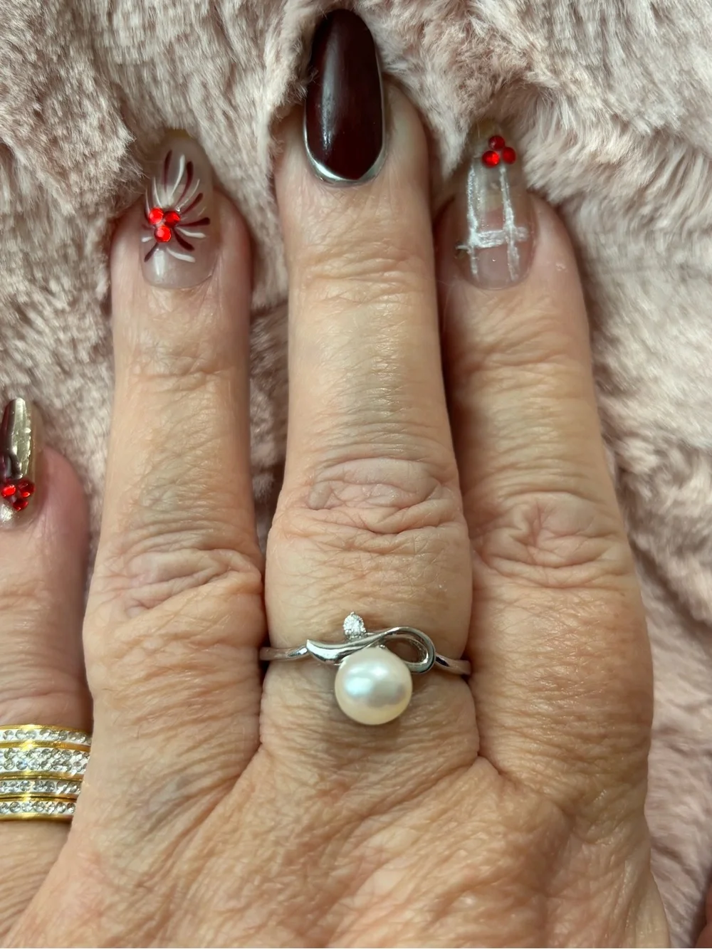 Elegant real Pearl Infinity Ring set in sterling silver